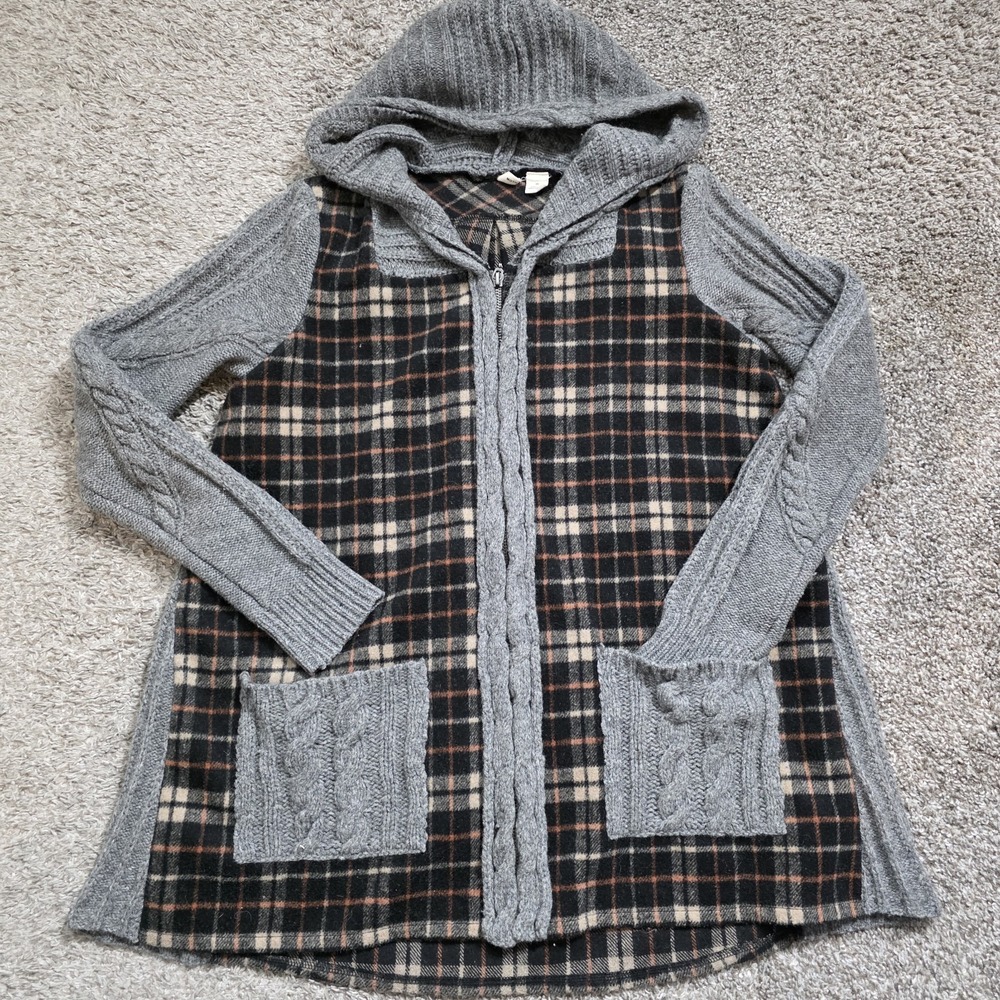Anthropologie MOTH Derry Cable Knit Plaid Sweater Cardigan Jacket‎ Wool Blend XS